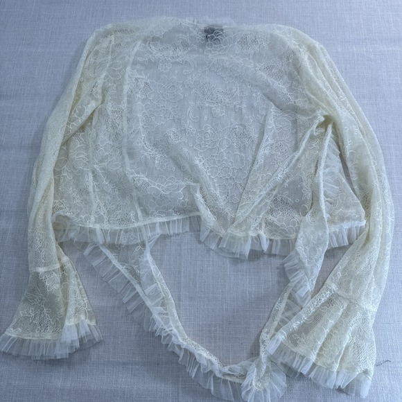 Cejon Cardigan Womens S Ivory Lace Ruffle Coquette Fairycore Layering Y2K - Picture 3 of 9